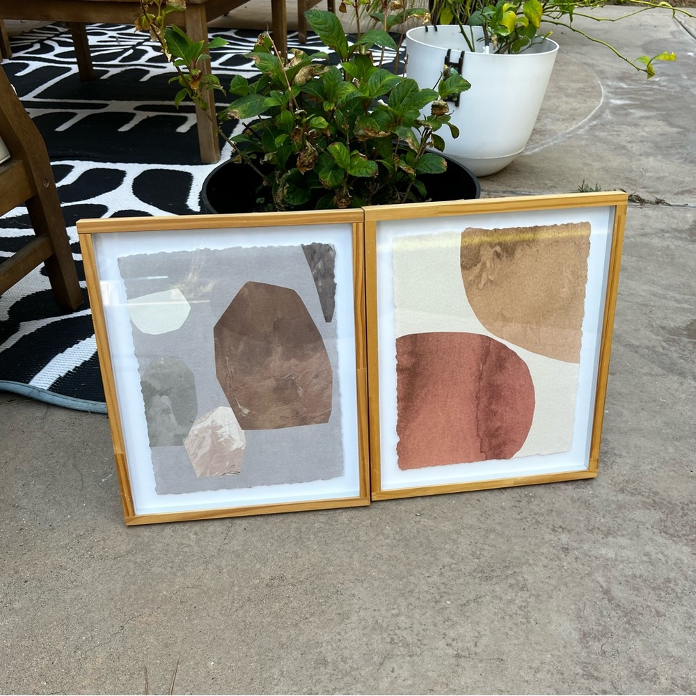 Project 62 Abstract Wall Art Set of Two Light Wood Frames Neutral Colors 16 x 13